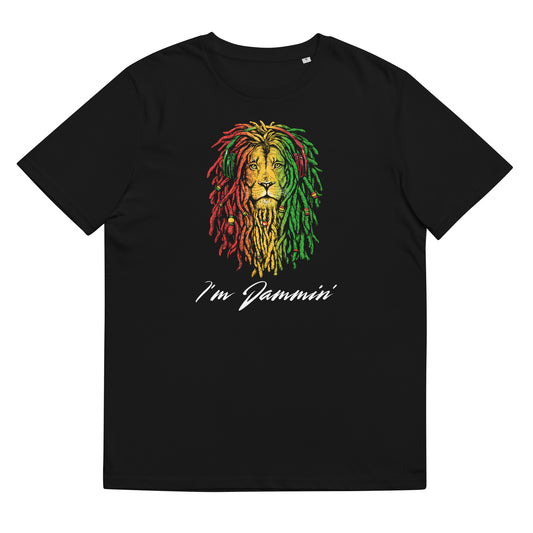 Rastafarian Red Gold & Green Lion TShirt I'm Jammin Unisex Organic Cotton T Shirt