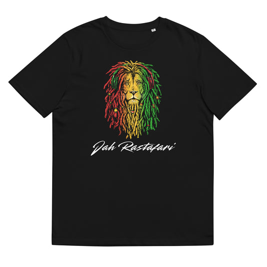 Rastafarian Red Gold & Green Lion TShirt Jah Rastafari Unisex Organic Cotton T Shirt