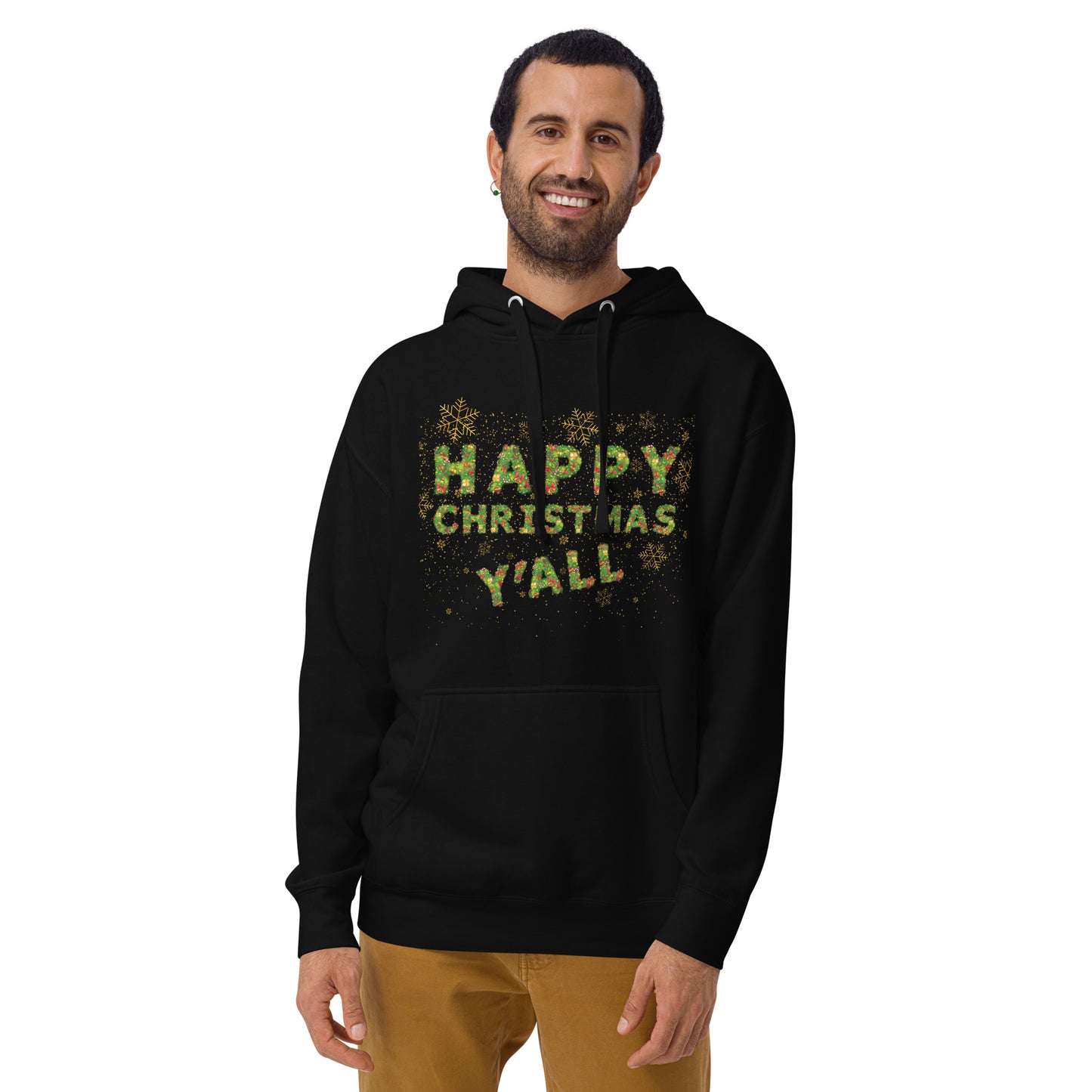 Christmas Gift Hoodie Xmas Tree Font Happy Christmas Y'all Unisex Premium Cotton Hoodie