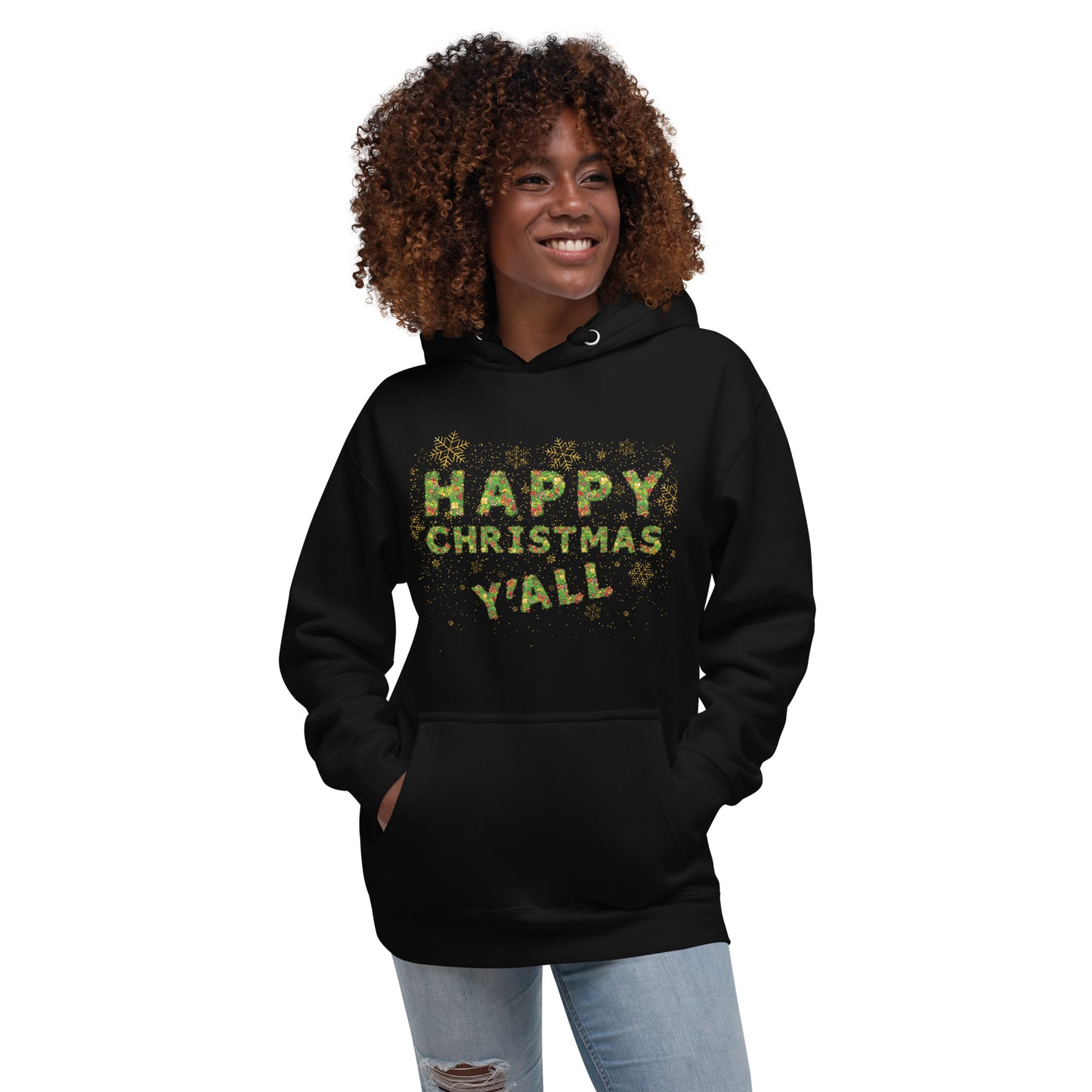 Christmas Gift Hoodie Xmas Tree Font Happy Christmas Y'all Unisex Premium Cotton Hoodie