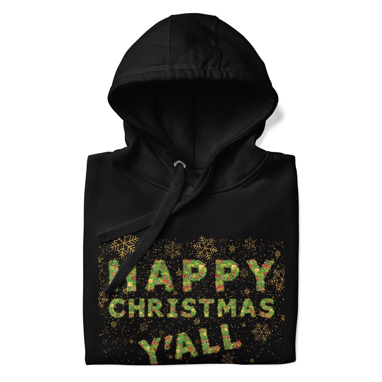 Christmas Gift Hoodie Xmas Tree Font Happy Christmas Y'all Unisex Premium Cotton Hoodie