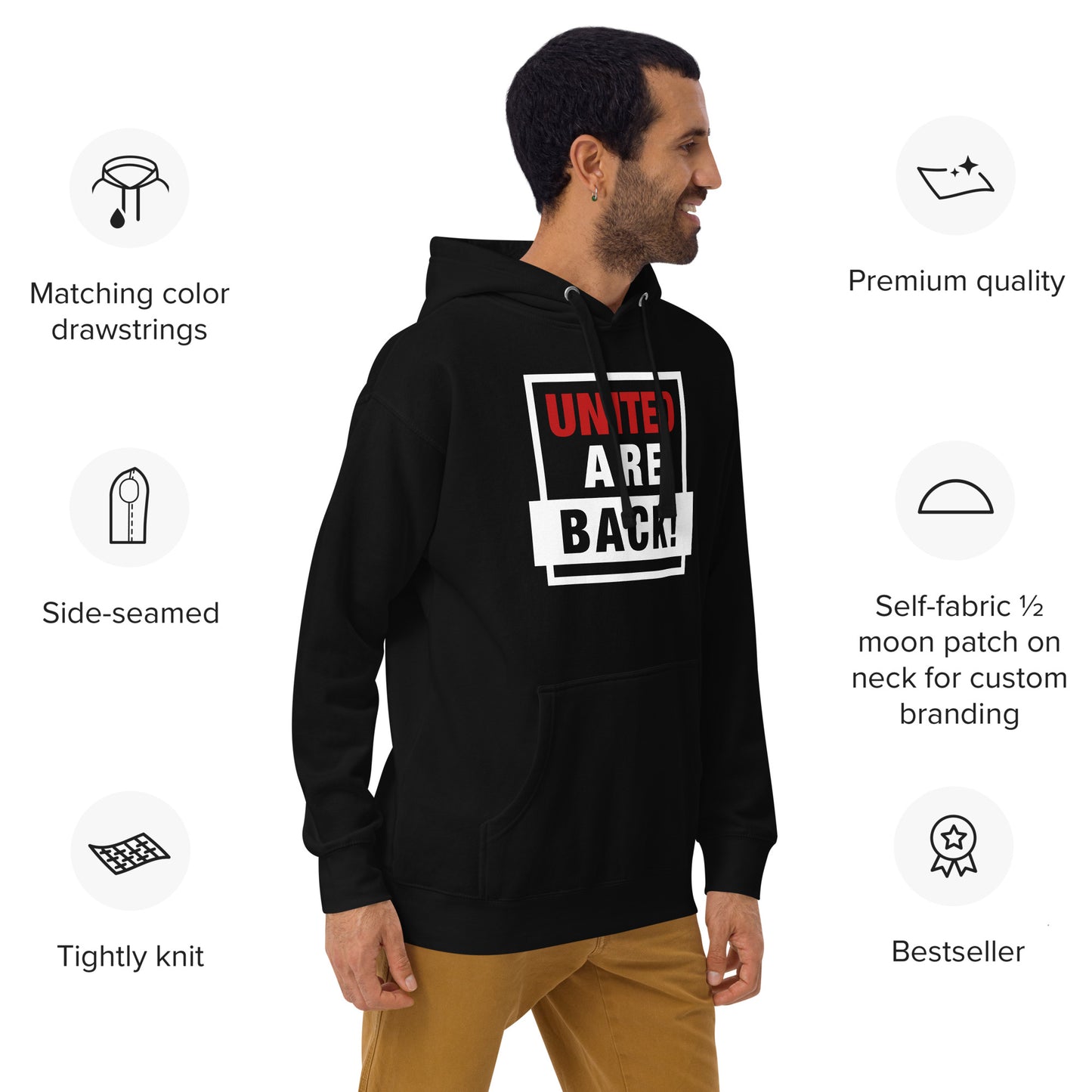 United Are Back Hoodie Funny Manchester United Football Supporter Premium Cotton Hoodie