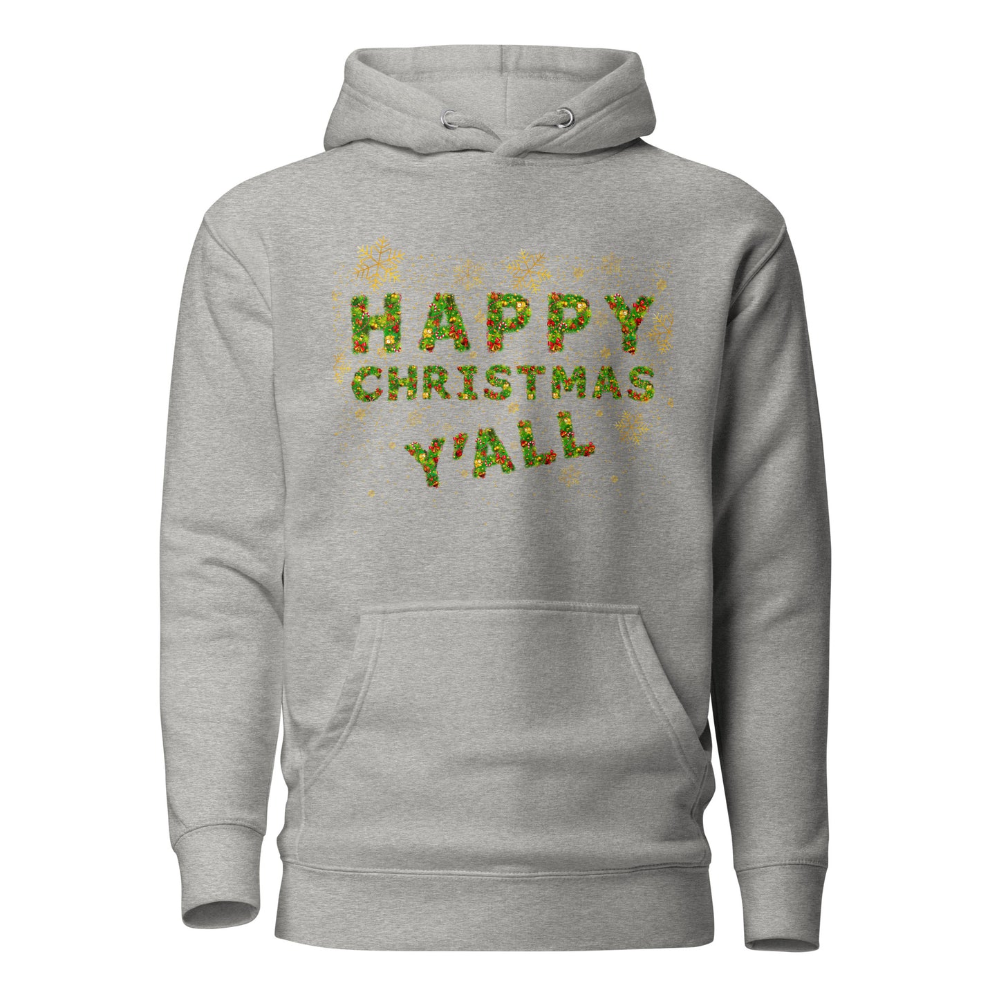 Christmas Gift Hoodie Xmas Tree Font Happy Christmas Y'all Unisex Premium Cotton Hoodie