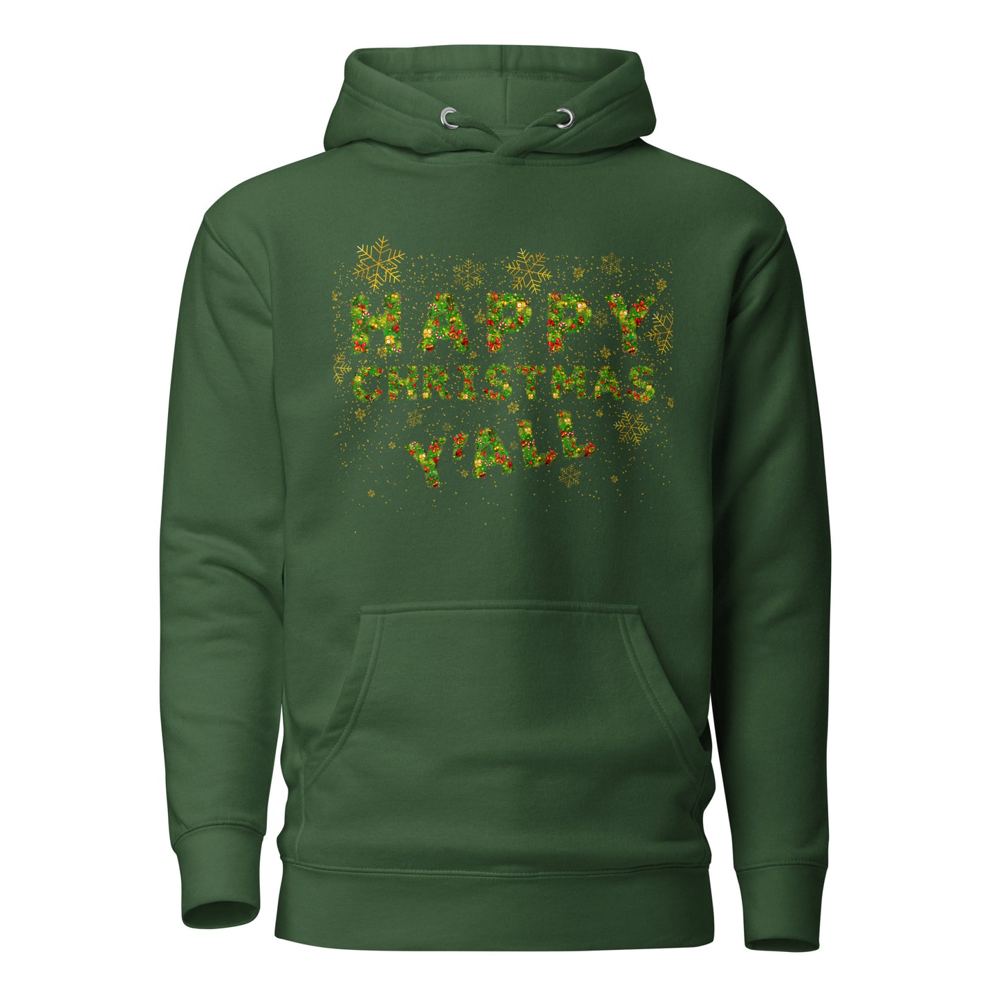 Christmas Gift Hoodie Xmas Tree Font Happy Christmas Y'all Unisex Premium Cotton Hoodie