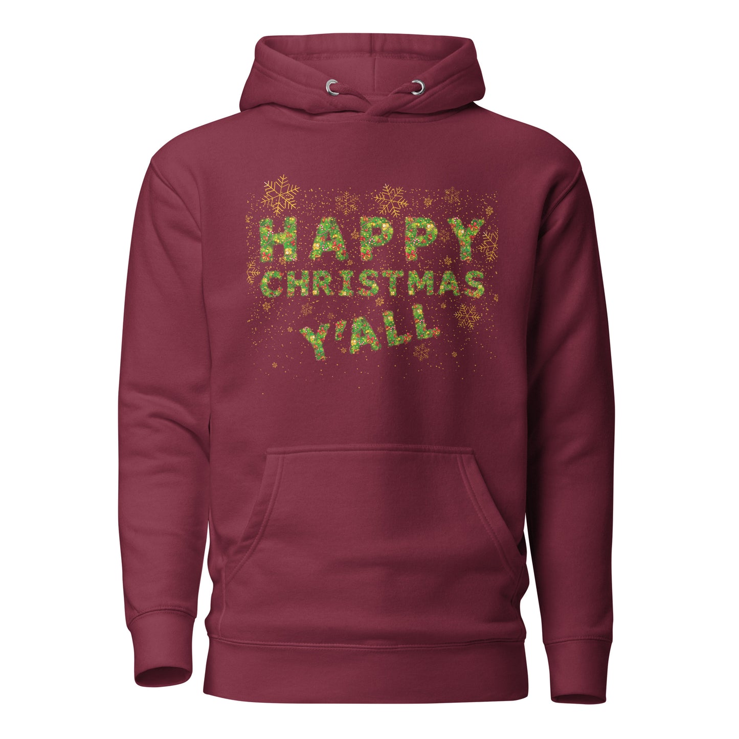 Christmas Gift Hoodie Xmas Tree Font Happy Christmas Y'all Unisex Premium Cotton Hoodie