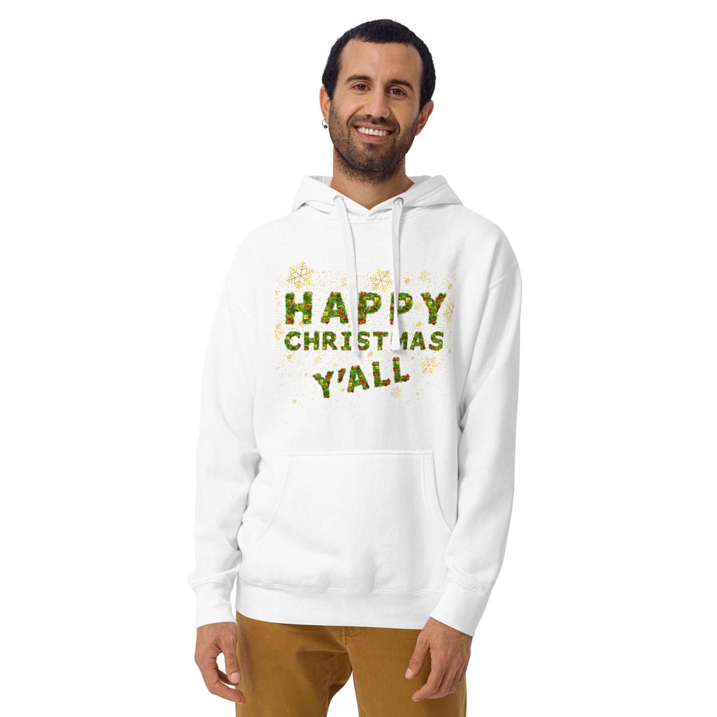 Christmas Gift Hoodie Xmas Tree Font Happy Christmas Y'all Unisex Premium Cotton Hoodie