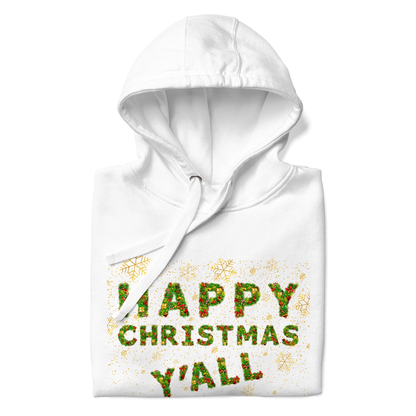 Christmas Gift Hoodie Xmas Tree Font Happy Christmas Y'all Unisex Premium Cotton Hoodie