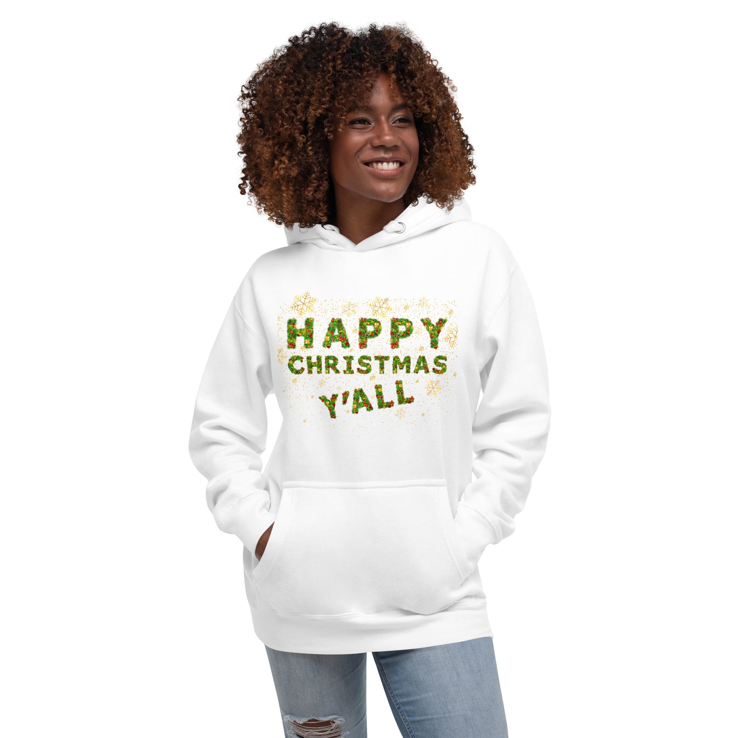 Christmas Gift Hoodie Xmas Tree Font Happy Christmas Y'all Unisex Premium Cotton Hoodie