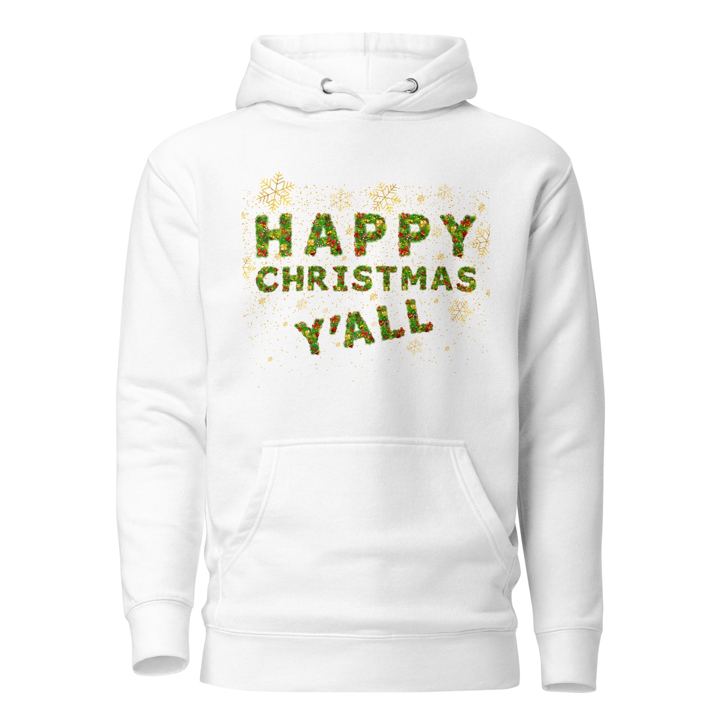 Christmas Gift Hoodie Xmas Tree Font Happy Christmas Y'all Unisex Premium Cotton Hoodie