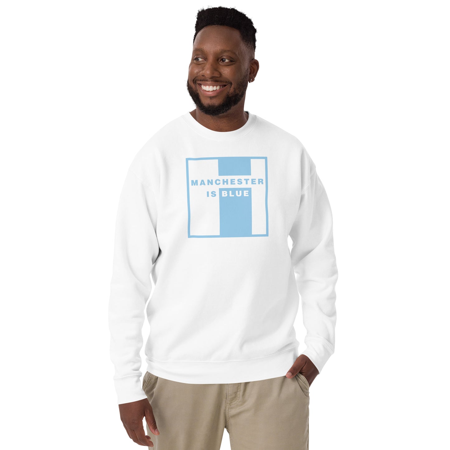 Manchester Is Blue Sweatshirt Manchester City Funny Football Supporter Premium Unisex Sweatshirt