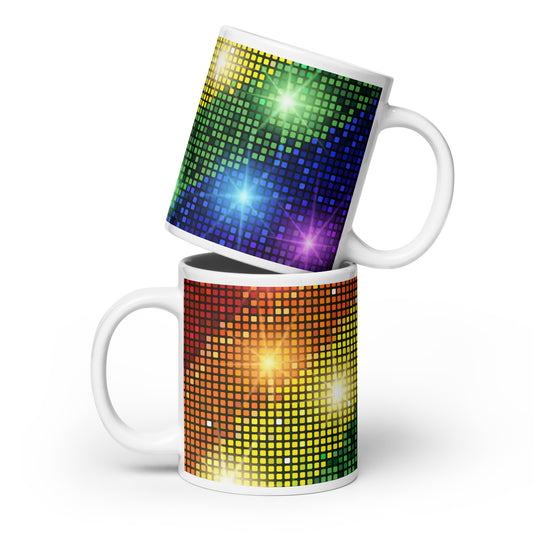 Gay Pride Rainbow Mug Sparkling Mosaic Pattern All-Over Print Glossy Ceramic Mug