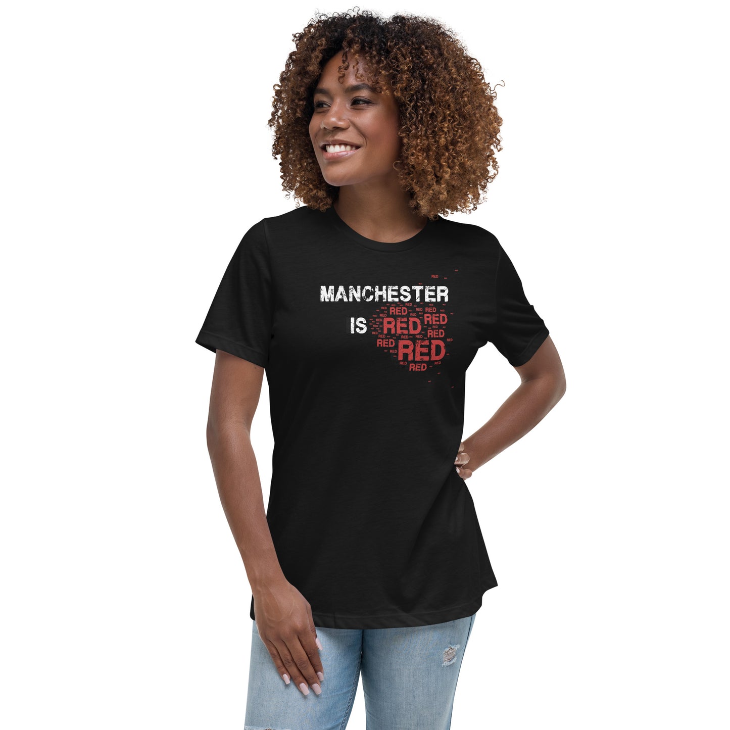 women's manchester is red t-shirt. manchester united football shirt