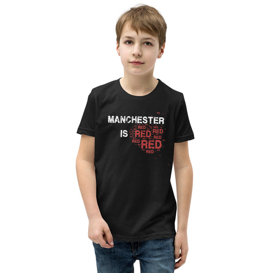 boys and girls manchester is red t-shirt. manchester united football shirt