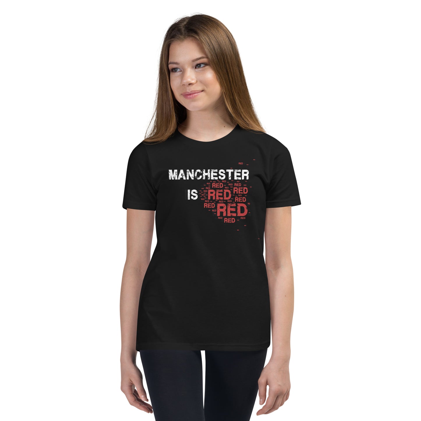 boys and girls manchester is red t-shirt. manchester united football shirt