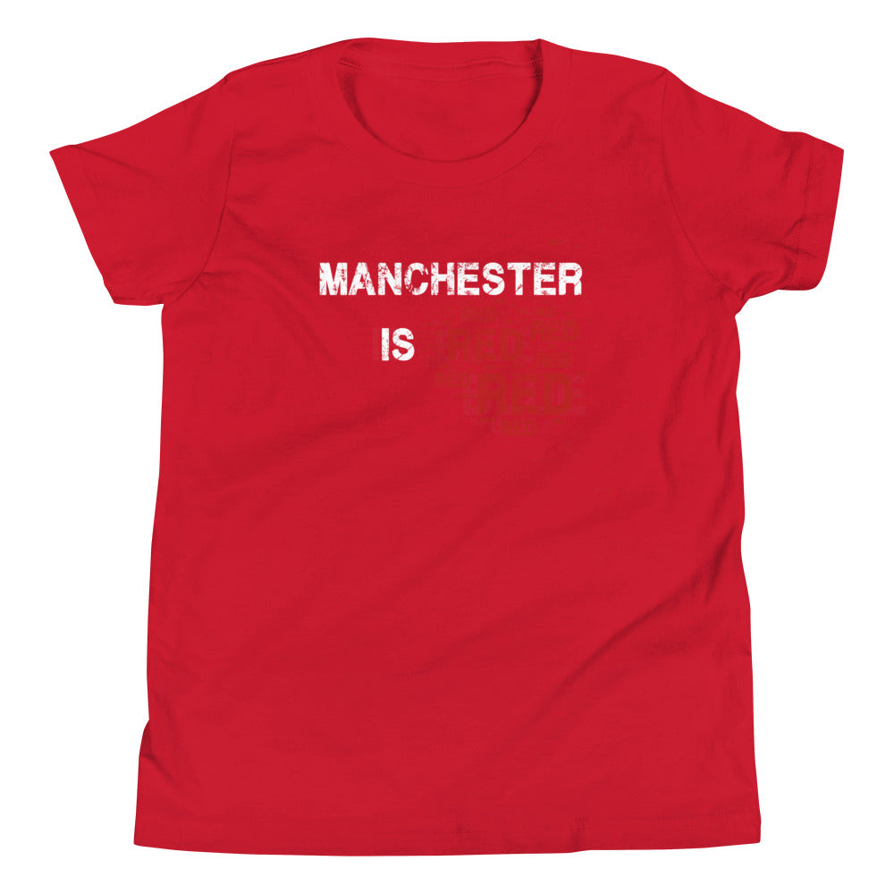 Manchester Is Red Kids TShirt United Football Shirt Funny Utd Slogan Unisex Youth T-Shirt