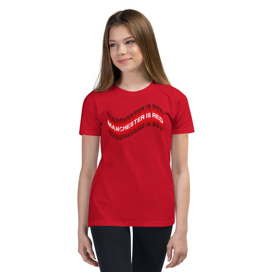 Manchester Is Red Wave TShirt Youth United Football Shirt Funny Utd Slogan Unisex Kids T-Shirt