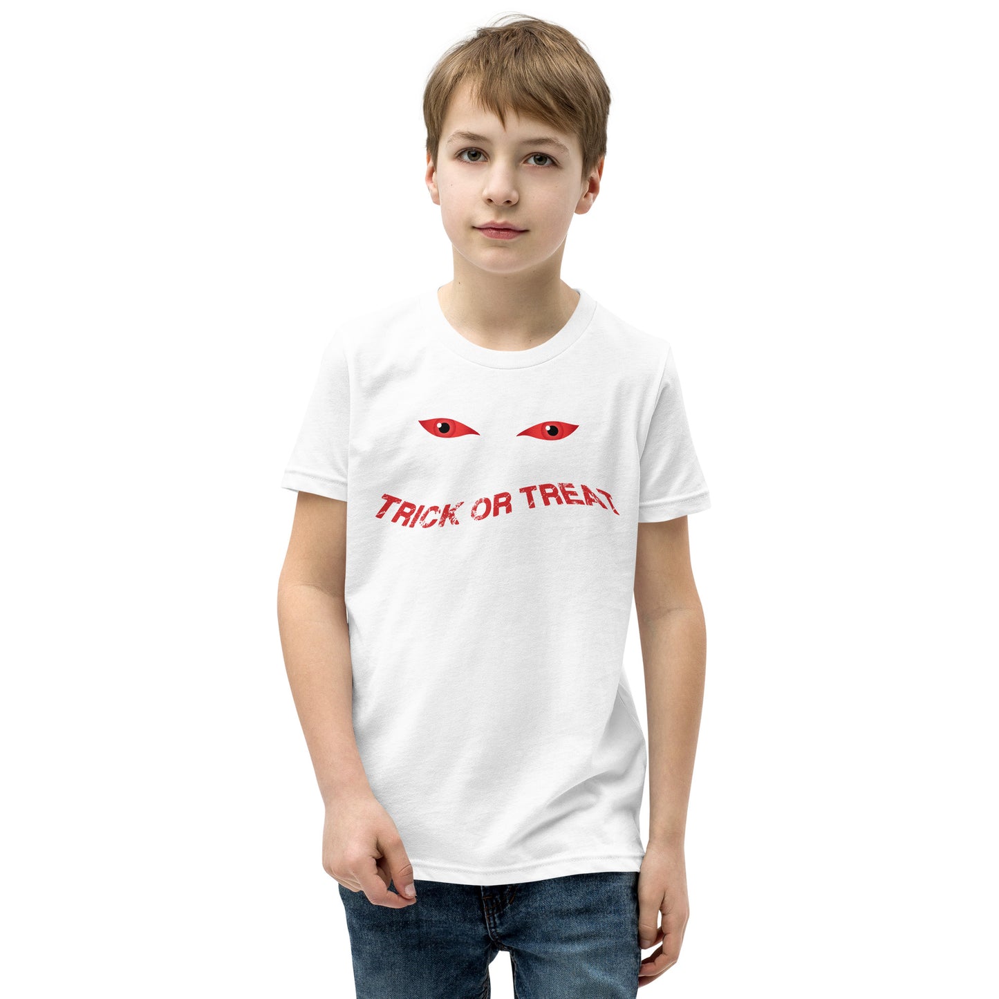 Trick Or Treat Kids Halloween TShirt Spooky Demonic Devil Eyes Unisex Youth T-Shirt